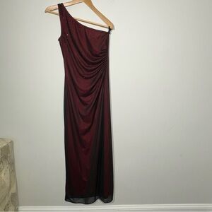 Vintage ROBERTA One Shoulder Beaded Burgundy Party Evening Dress MEDIUM